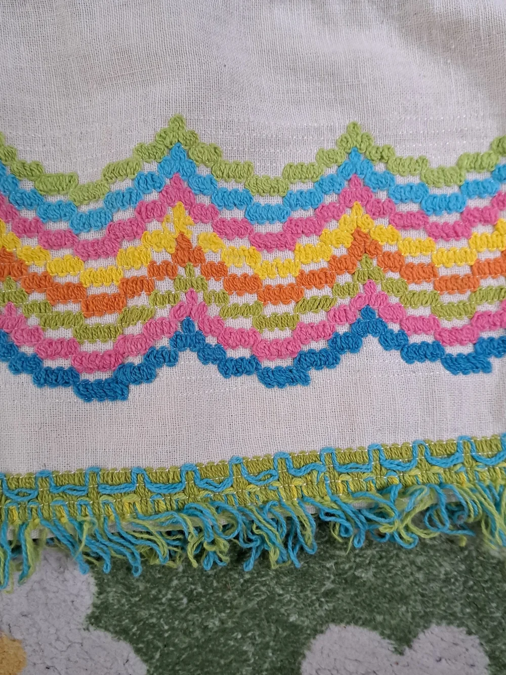 Wildflower Stitch Curtain Valances Set of 2 White Colorful Embroidered Fringe